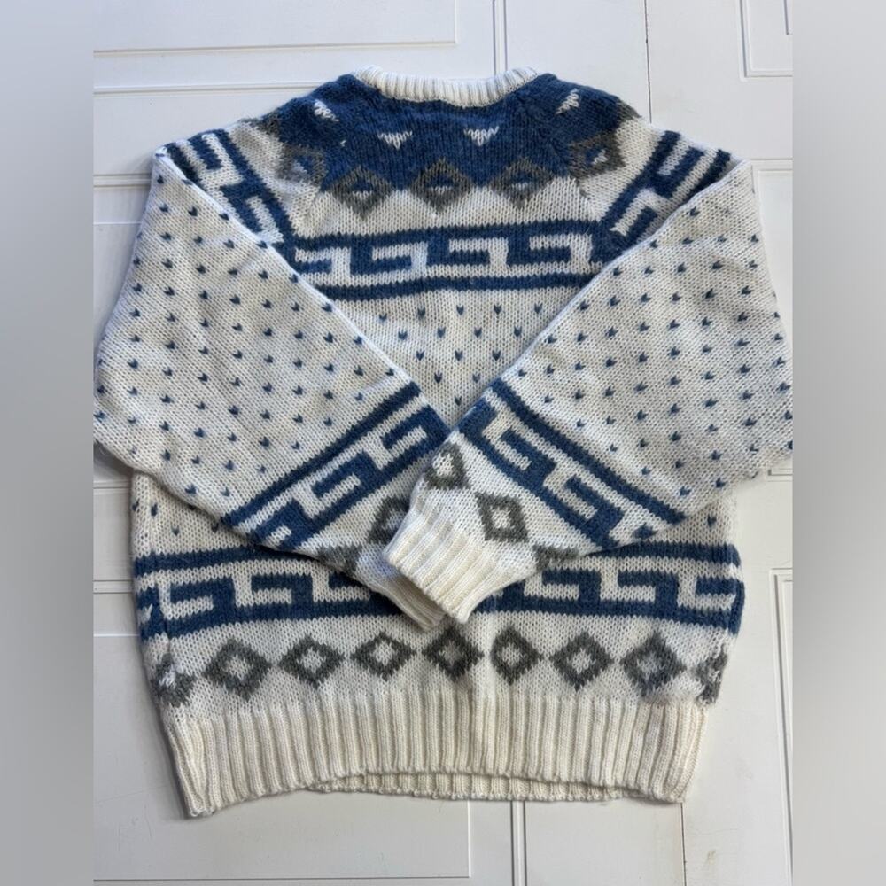 Catamount Trail VTG Womens Sz XL Acrylic Wool White Gray Blue Geometric Sweater - Picture 4 of 4